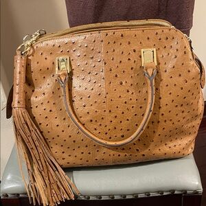 New all leather G.I.L.I. Tan Ostrich-Embossed Satchel